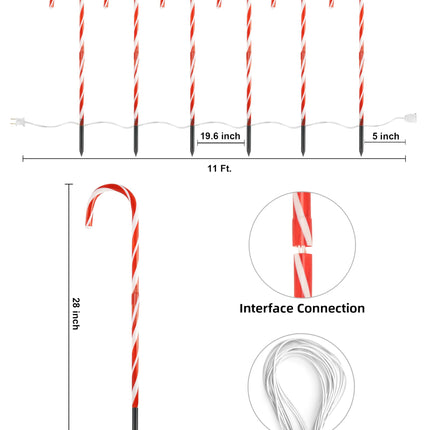 COOLWUFAN 28" Christmas Candy Cane Pathway Markers, Set of 12 Pack Christmas Outdoor Decorations Pathway Lights with 72 Warm Lights for Christmas Holiday Party Walkway Patio Garden Yard Lawn Decor