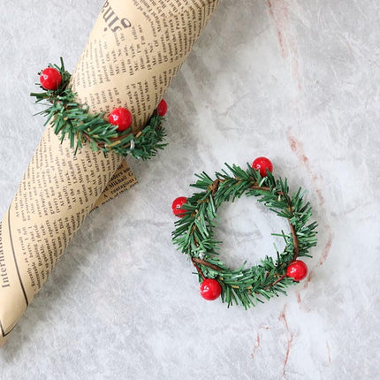 12PCS Christmas Napkin Rings Christmas Garland Napkin Holder Holly Berry Candle Wreath for Banquet Table Decorations