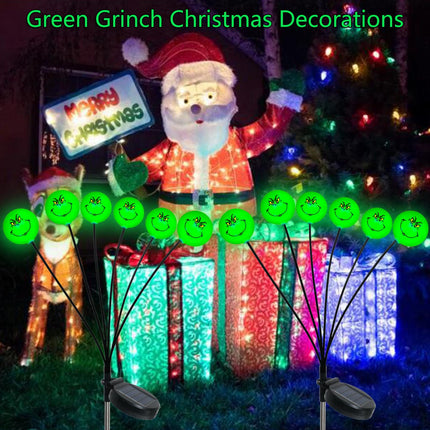d Grinch Christmas Decorations Solar Garden Stake Lights Outdoor, 2Pack 12LED Swaying Firefly Lights Waterproof Solar Grinchmas Christmas Pathway Lights for Outside Patio Yard Decor