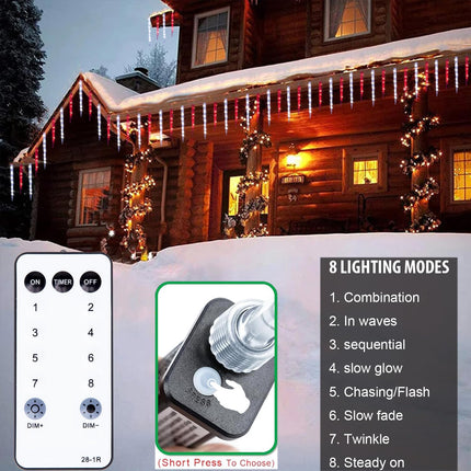 Red and White Icicle Christmas Lights for Outside, Christmas Lights Indoor Outdoor Hanging with 20 Large Tubes, 29FT 8 Modes with Timer, Connectable Meteor Shower Lights for Candy Cane Them Decoration