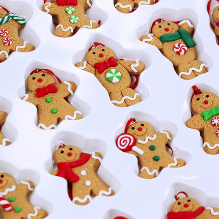 Winlyn Set of 24 Christmas Gingerbread Ornaments Bulk Clay Figurine Ornaments Gingerbread Family Dolls Gingerman Hanging Tree Ornaments for Holiday Stocking Stuffers Tree Wreath Mantel Decor
