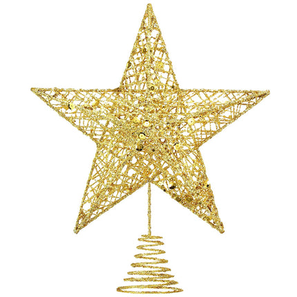 Christmas Tree Topper Star, 11.8 Inch Gold Star Tree Topper, Glittered Tree-Top Star for Christmas Tree Decoration, Holiday Ornament, Indoor Party and Home Decoration