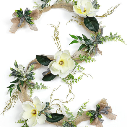 70.87 Inch Christmas Large Magnolia Garland Artificial Magnolia Christmas Garland with Flowers and Leaves for Outdoor Indoor Holiday Mantel Table Fireplaces Tree Party Decorations