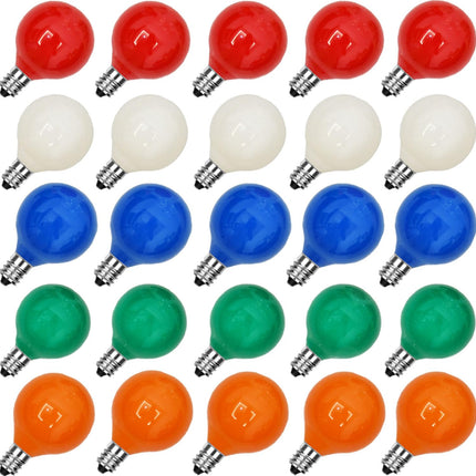 GOOTHY 25 Pack G40 Multicolor Ceramic Replacement Light Bulbs, Christmas Globe Replacement Bulbs for Outdoor String Lights, C7/E12 Candelabra Base, 5W Incandescent Night Light Bulbs- Multicolor