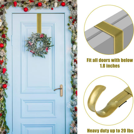 Wreath Hanger for Front Door, Adjustable Wreath Door Hanger Gold Wreath Holder Over The Door Hooks from 15-25inch for Christmas Wreath Decor