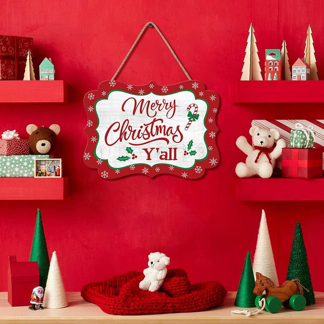 LHIUEM Vintage Merry Christmas Wooden Plaques Hanging Sign,Holiday Welcoming Front Door Signs Year Wooden Sign (11x8inch) Christmas Party Decorations For Home, Doors Decor
