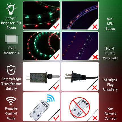 Christmas Rope Lights Outdoor, 50Ft 600 LED Red and Green String Lights, Waterproof Tube Light Plug in 8 Modes Timer Memory, Permanent Christmas Lights for Tree Fence Yard House Decorations