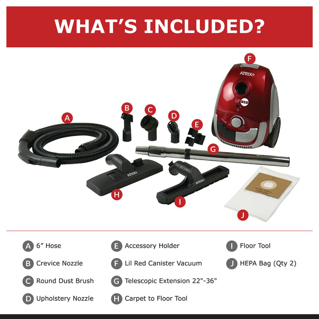 Ahsc1 Atrix Lil Red Canister Vacuum Portable Canister Vacuum W 2 Quart Hepa Filter & Variable Speed Motor