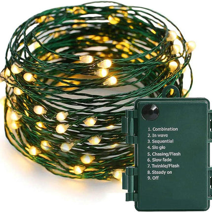 Battery Operated String Lights - 18FT 50 Micro LEDs Starry Lights Christmas Lights Fairy Lights Firefly Lights with Dark Green Copper Wire for Christmas Tree Wreath DIY Wedding, Waterproof, Warm White