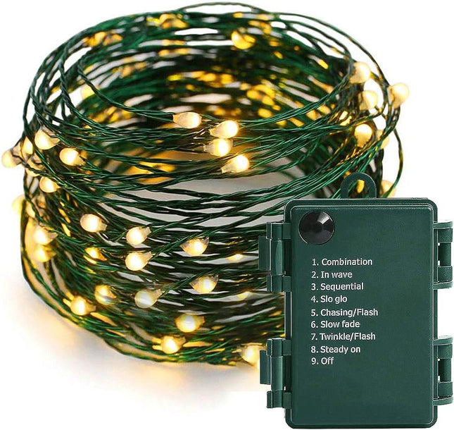 Battery Operated String Lights - 18FT 50 Micro LEDs Starry Lights Christmas Lights Fairy Lights Firefly Lights with Dark Green Copper Wire for Christmas Tree Wreath DIY Wedding, Waterproof, Warm White
