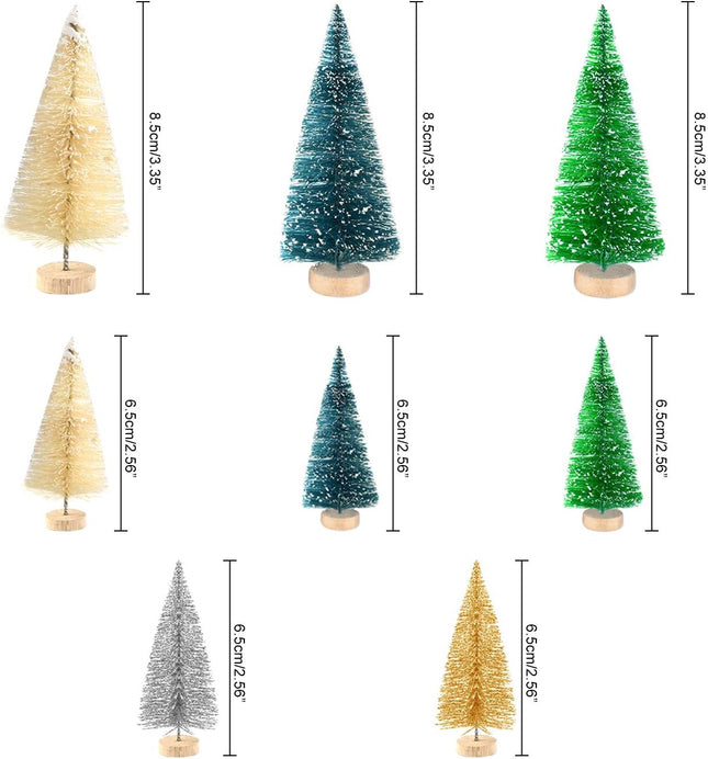 KUUQA 50 Pcs Mini Christmas Ornament Kits,Mini Christmas Trees Bottle Brush Trees with Resin Santa Claus, Snowman, Snowflake, Bell, Elk, Candy Cane for Christmas Party Supplies