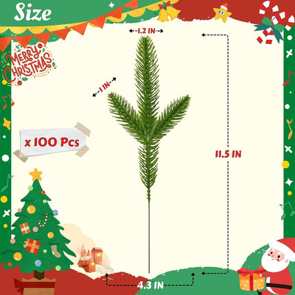 Artificial Pine Stems 100 PCS, Faux Greenery Pine Branches Pine Leaves for DIY Christmas Garland Wreath Christmas Tree and Christmas Home Decor