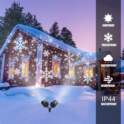 Christmas Snowflake Projector Lights, RLUETIME Double Head IP65 Waterproof Led Snowfall Show Outdoor, Christmas Decorations, Ideal for Xmas Holiday Party Wedding Garden Patio