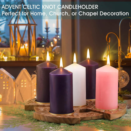 Christmas Advent Wreath Candle Holder with Faith, Joy, Love, Hope Large Celtic Advent Wooden Candle Holder Centerpiece Decor for Home Fireplace Church Suitable for Diameter of 3'' Candles