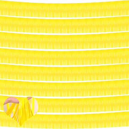 10 Pack 10 Feet Foil Fringe Garland Metallic Tinsel Banner Wall Hanging Curtain Streamers Backdrop for Parade Floats Bachelorette Wedding Birthday Party Thanksgiving Christmas Decorations(Yellow)
