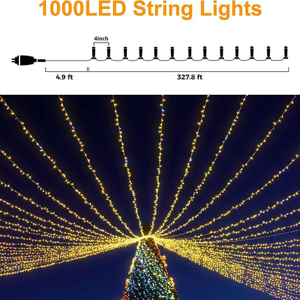 LIGHTSHARE 1000LED 328FT String Lights Warm White, 8 Modes 30V Plug in Fairy Lights with Remote Control for Home Garden Yard Christmas Wedding Holiday Party Thanksgiving Festival Decoration