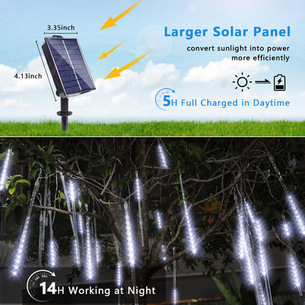 Blingstar Meteor Shower Lights 10Tubes 16Inch 360LED Solar Christmas Lights Outdoor Waterproof Falling Rain Lights Cool White Snowfall LED Lights for Outside Christmas Halloween House Tree Decoration