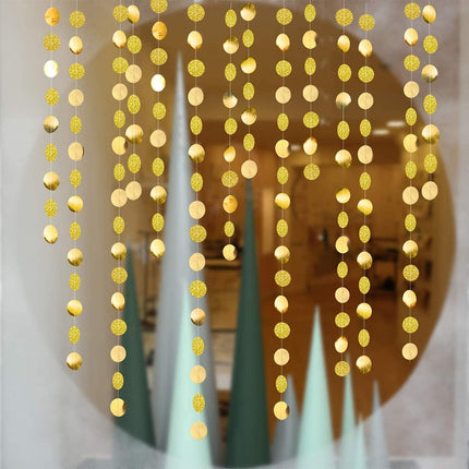 Decor365 Gold Circle dots Garland Golden Party Decorations Glitter Polka Dots Streamers Hanging Backdrop Bunting String Wedding Birthday Baby Shower Graduation Year Christmas Sweet 16 Bday Decor