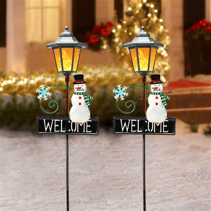 Christmas Snowman Pathway Lights Outdoor Decoration - 2 Pack Waterproof Flickering Flames Solar Garden Stake Lights, 12 Bright LED Solar Pathway Lights for Patio Yard Lawn Driveway Christmas Decor