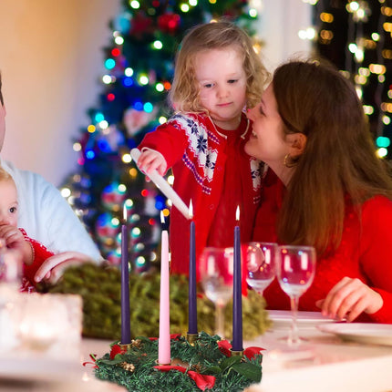 12 Inch Christmas Advent Wreath Advent Candle Holder with 4 Taper Candles Remote Control Christmas Centerpiece Decorations for Christmas Table Indoor Home Church (Red Series)