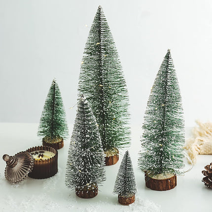 Frcctre 5 Pack Mini Christmas Tree, Artificial Mini Decorative Xmas Tree Miniature Pine Tree with Snow, Desktop Small Pine Tree with Wood Base for Christmas Holiday Party Home Tabletop Decoration