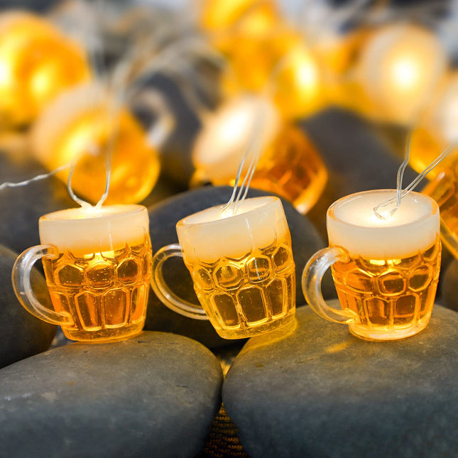 Christmas Home Party Decoration Lights, USB & Battery Operated Indoor Led String Lights with Remote Timer, 15 Beer Mug LEDs, Holiday Lights String for Christmas Tree Decor, Thanksgiving