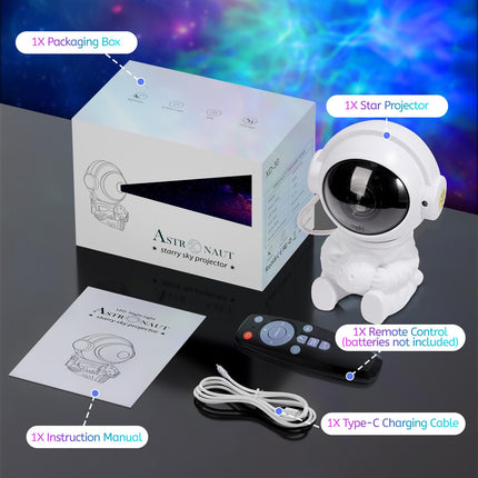 Astronaut Galaxy Projector, Star Projector Galaxy Night Light, Starry Nebula Ceiling LED Lamp with Moon Lamp and Timer, Kids Room Decor Aesthetic, for Christmas, Birthdays, Valentine's Day