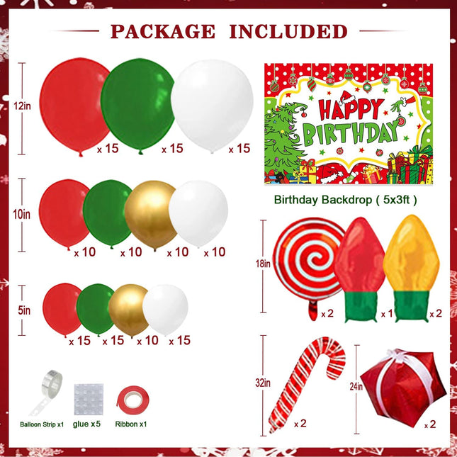 Christmas decorations Set,153 Pcs Red Golden Green Christmas Balloon Arch Garland Kit, Birthday Banners, Suitable for Children And Adults Grinchmas Birthday Partie