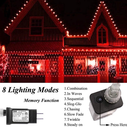 Net Light Christmas Lights Red, Tree Mesh Lights Outdoor Plug in Hanging String Lights for Xmas, Halloween, Garden, Walkway, Bushes Decor-9.8ft x 6.6ft(Red)