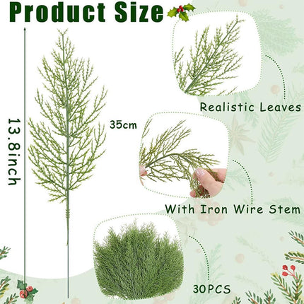 WEISPARK Artificial Pine Leaves Branches, 30pcs 13.7 Inches Fake Greenery Pine Sprigs Faux Stems Picks for DIY Christmas Garland Wreath Embellishing and Home Garden Decoration