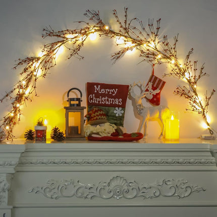 6FT Red Berry Garland with Lights, Artificial Berry Christmas Garland for Indoor and Outdoor Thanksgiving Christmas Decoration, Table Arrangements, Fireplace Mantel, and Centerpiece Decorations
