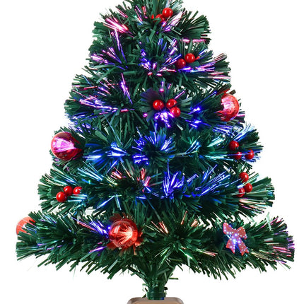 24inch Green Fiber Optic Christmas Tree,Prelit Artificial Tabletop Christmas Tree,Star,Butterfly and Ball Ornaments for Best Holiday Home Decorations,2 Foot