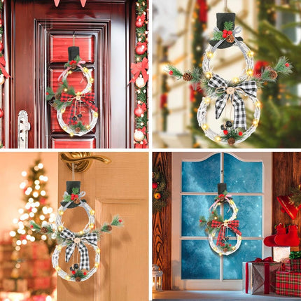 Lighted Christmas Wreath, 2 Pack LED Light Front Door Wreaths with Pine Cones Bells Battery Operated Hanging Wall Decor Xmas Party Garland Ornament for Wall Window Decorations(16x8Inch)