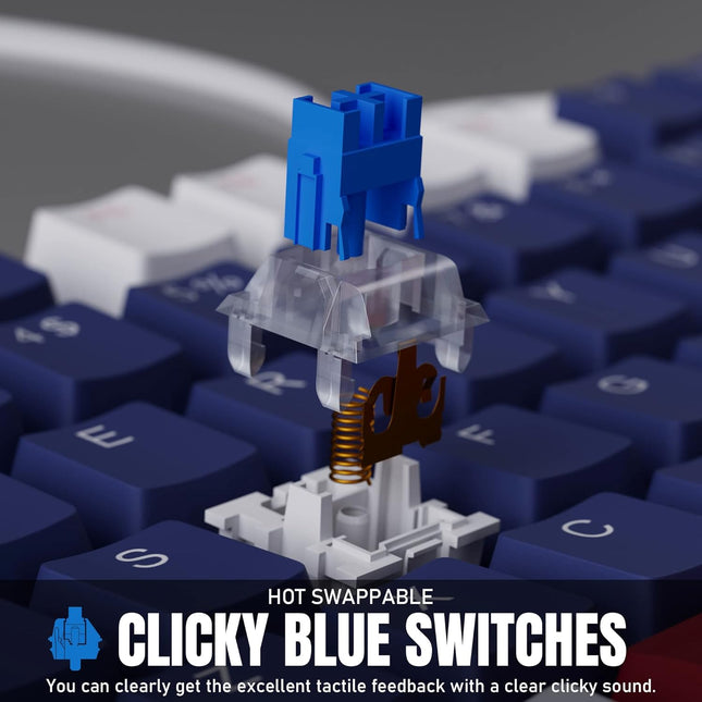 Mechanical Gaming Keyboard, Clicky Blue Switches Gaming Keyboard,Wired Mechanical Keyboard with LED Backlit, Ergonomic Keyboard with Num Pad for Gaming,Office,Work,PC,Laptop,Mac,Windows(black&grey)