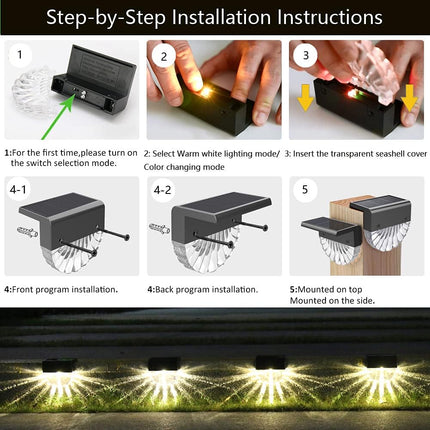 Solar Deck Lights,Solar Fence Lights Outdoor Waterproof Led,Outside Solar Step Lights For Backyard,Warm White/Color Glow Solar