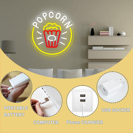 Popcorn Neon Signs for House Wall Decor,Dimmable Food Neon Light,USB Powered Snack Sign for Kitchen Restaurant Bar Party Business Bedroom Christmas Birthday s(13 12.2in)
