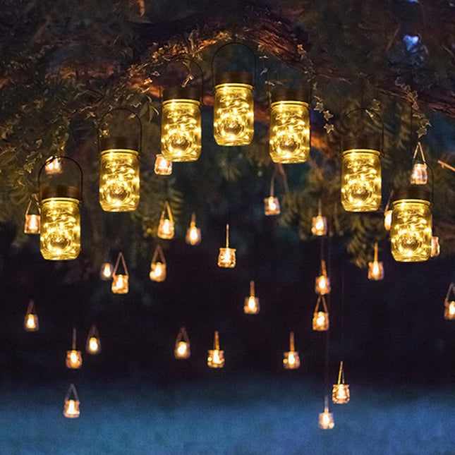 Solpex 6 Pack Mason Jar Solar Lights, Solar Lanterns Outdoor Waterproof, Jars Hangers Included, 30 Leds Hanging Lights Solar Fair