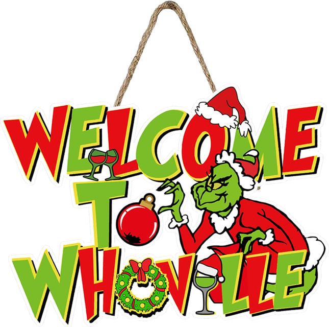 Christmas Decorations, Christmas Decorations Welcome to Whoville Hanging Signs for Front Door, Wooden Door Sign Tree Ornaments for Indoor Outdoor Xmas Decorations