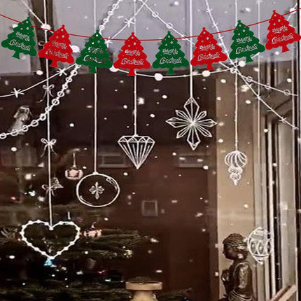 Christmas Decorations Red and Green Felt Christmas Tree Banner Garland, 8pcs Xmas Tree with Merry Christmas for Indoor Holiday Wall Window Door Decoration