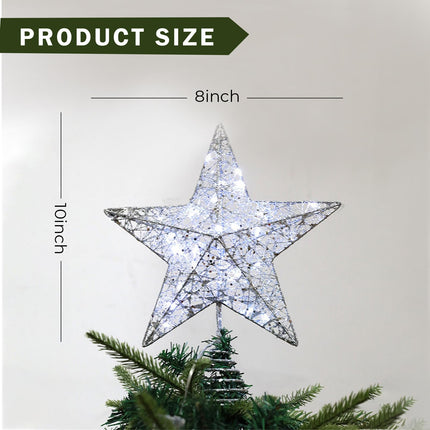 Christmas Tree Toppers with Lights, Glitter Christmas Tree Star for Christmas Home Decorations (Silver, 10inch)