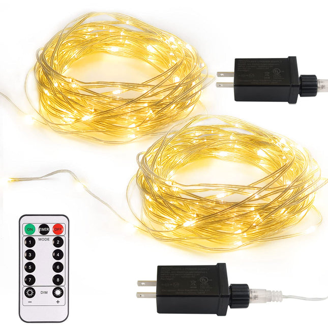 2 Pack Fairy String Lights Plug in, 33Ft 100 Micro Starry LED Starry Fairy Lights IP68 Full Waterproof with Remote for Bedroom Garden Christmas Decor (Warm White)