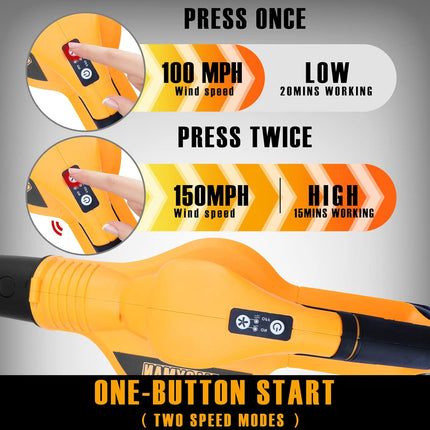 Alloyman Leaf Blower, 20V Cordless Leaf Blower, One-Button Start Leaf Blower Battery Powered, with 2.0Ah Battery & Charger, Electric Leaf Blower for Yard Cleaning/Snow Blowing