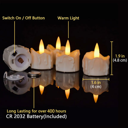 12 Pack Timer Tea Light Battery Operated, Flameless Flickering LED Timer Votive Tealight Fake Candles Bulk for Christmas Halloween Decorations