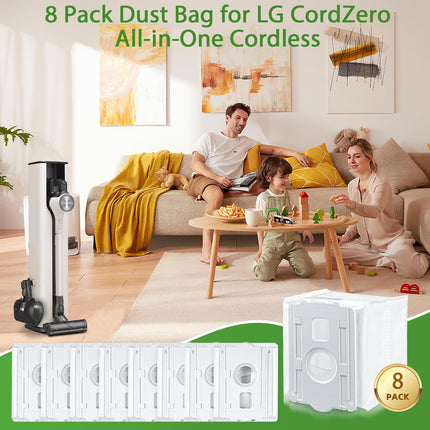 8 Pack Vacuum Dust Bag For Lg Cordzero Allinone Cordless Cleaner A939Kbgs, A938Kbgs, A937Kgms And A949Ktms, Dirt Disposal Vacuum Bags Compatible With Lg Allinone Tower