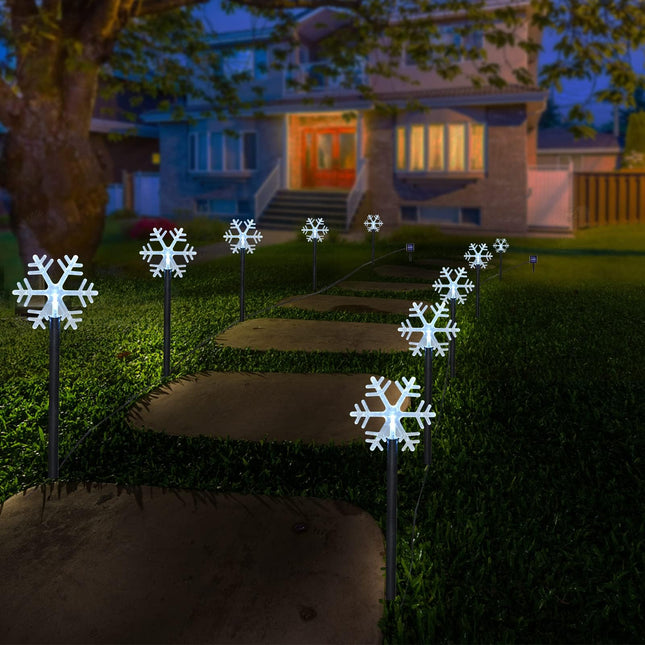 Snowflake Solar Pathway Lights Outdoor Stake Lights Solar-Powered Waterproof Christmas Decoration for Garden, Walkways, Path, Yard (5-Pack)