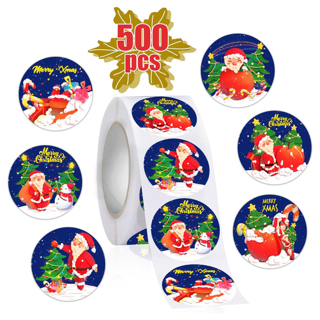Partywind Christmas Stickers for Decorations, 500 PCS Christmas Labels for Crafts/Scrapbooking/Cards, Santa Snowman Tags for Christmas Holiday Party Supplies, Goodie Bag Stuffers for Kids