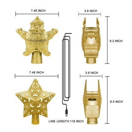 Christmas Tree Topper with 4 Projected Patterns,Gold Star Built-in LED 3D Rotating Projection Light,Xmas Tree Decoration for Courtyard Year Holiday Home Party