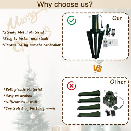 Rotating Christmas Tree Stand, Adjustable Tree Stands with Remote Control, Music, Adapter, Artificial Christmas Tree Stand for Up to 10 FT 80 LB Tree