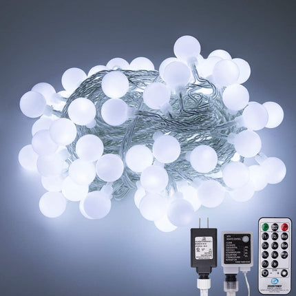 100 LED 49 FT Globe Ball String Lights Fairy String Lights Plug in with Remote 8 Modes Extendable for Indoor Outdoor Wedding Birthday Christmas Tree Garden Decor (White)