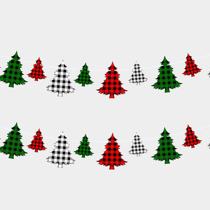 2 Pieces Felt Christmas Tree Garland Banner for Christmas Decorations, Buffalo Plaid Garland for Christmas Tree, Christmas Hanging Decorations for Mantle Fireplace Home Decor
